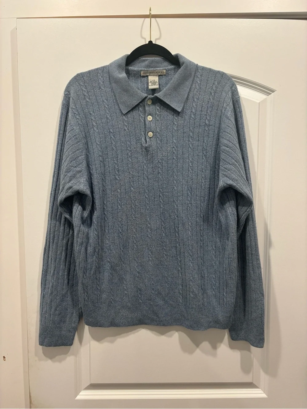 Geoffrey Beene Men's Light Blue Cable-Knit Polo Sweater
